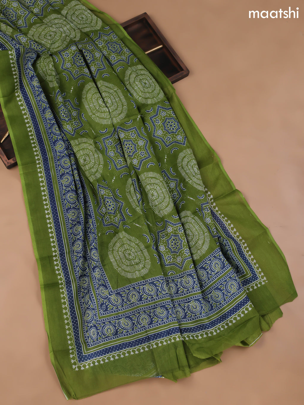 Green Cotton Dress Material With Floral Prints and Bottom & Cotton Dupatta