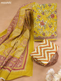 Yellow Cotton Dress Material With Floral Prints and Bottom & Cotton Dupatta