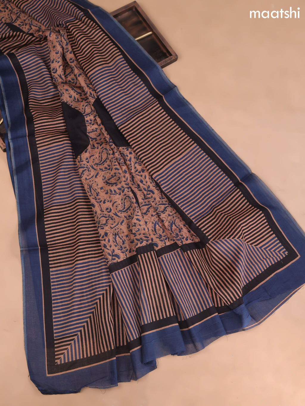 Navy Blue Cotton Dress Material With Butta Prints and Bottom & Cotton Dupatta