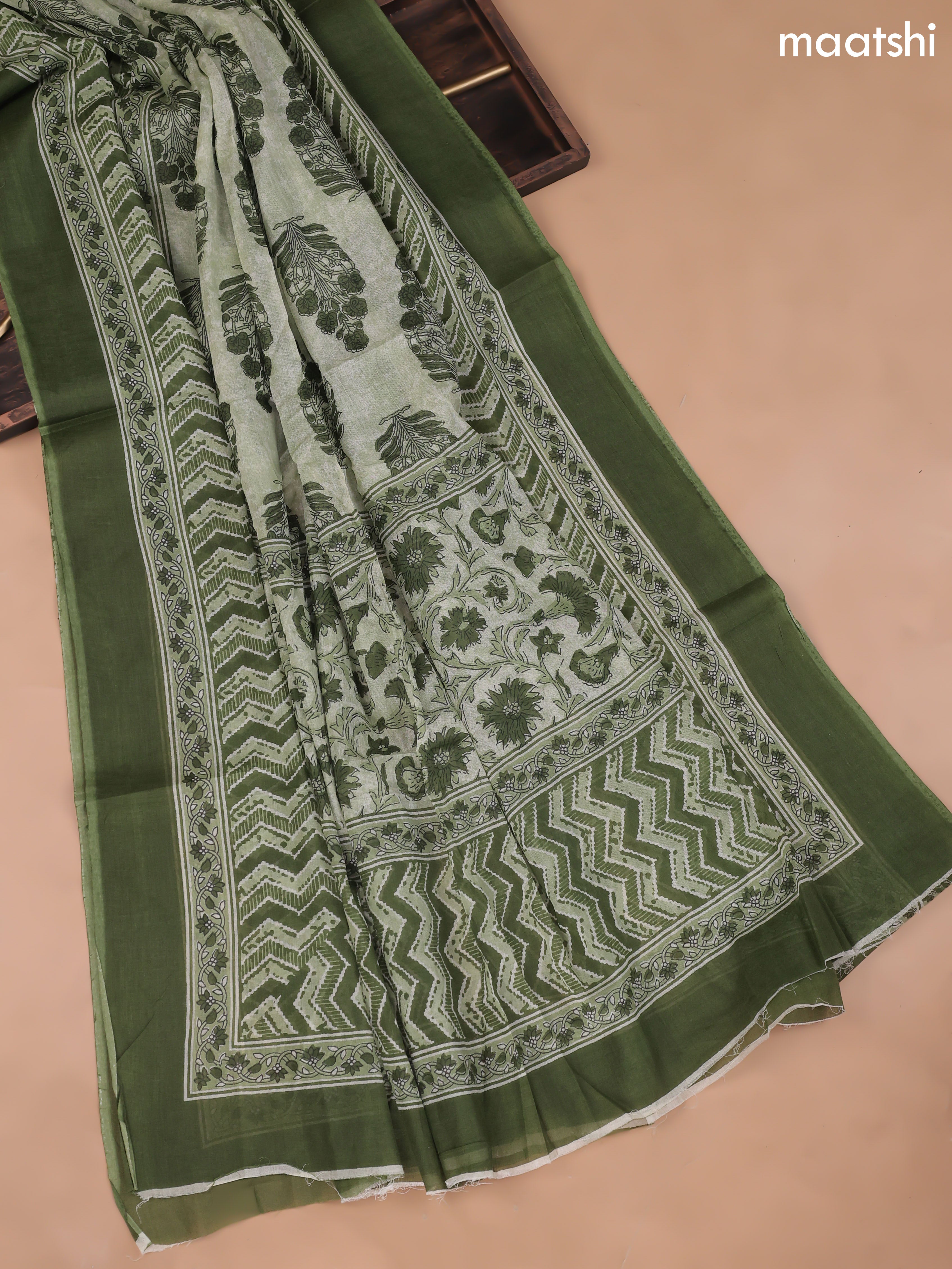 Green Cotton Dress Material With Allover Floral Prints and Bottom & Cotton Dupatta