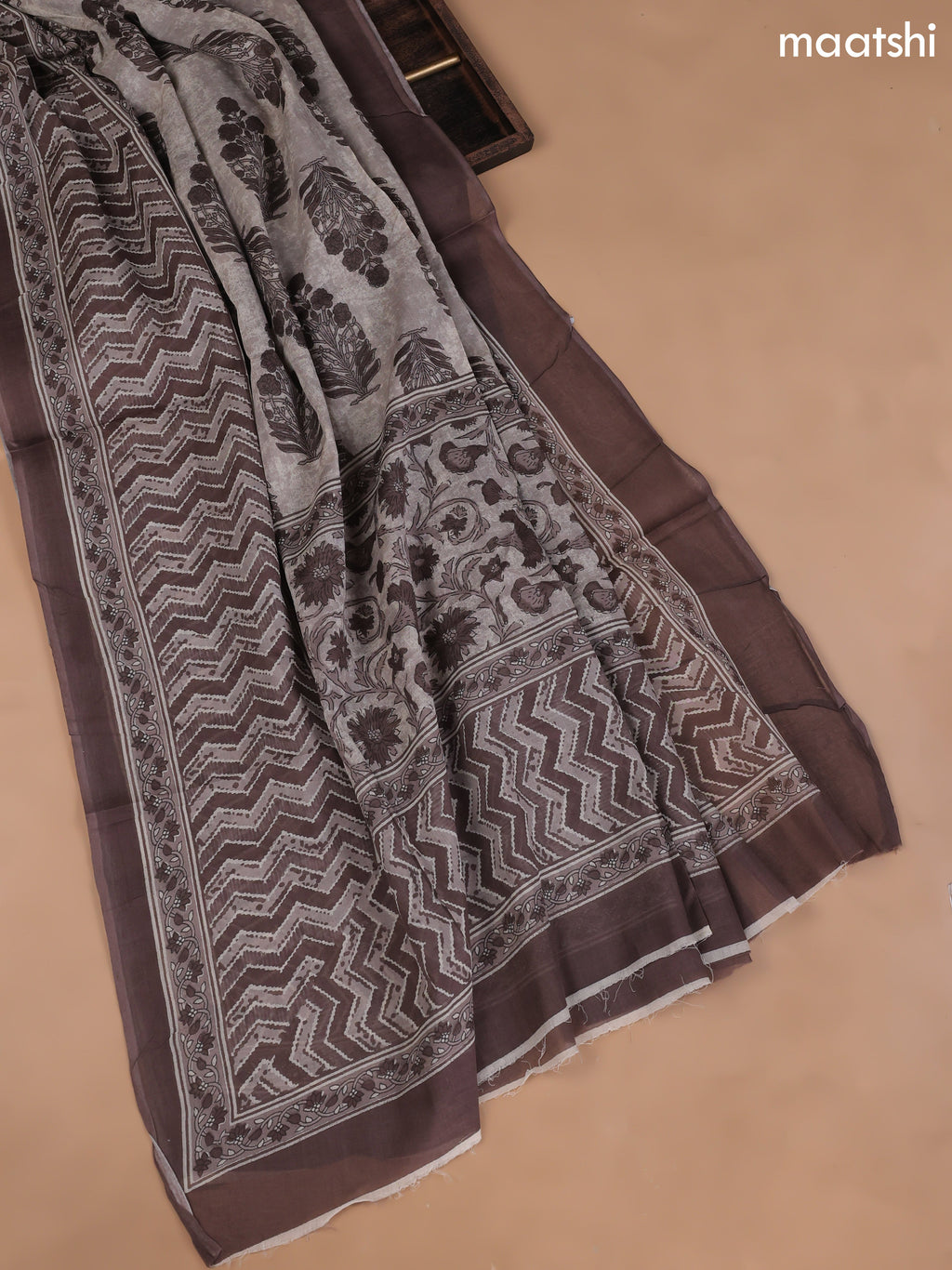 Grey Cotton Dress Material With Allover Floral Prints and Bottom & Cotton Dupatta