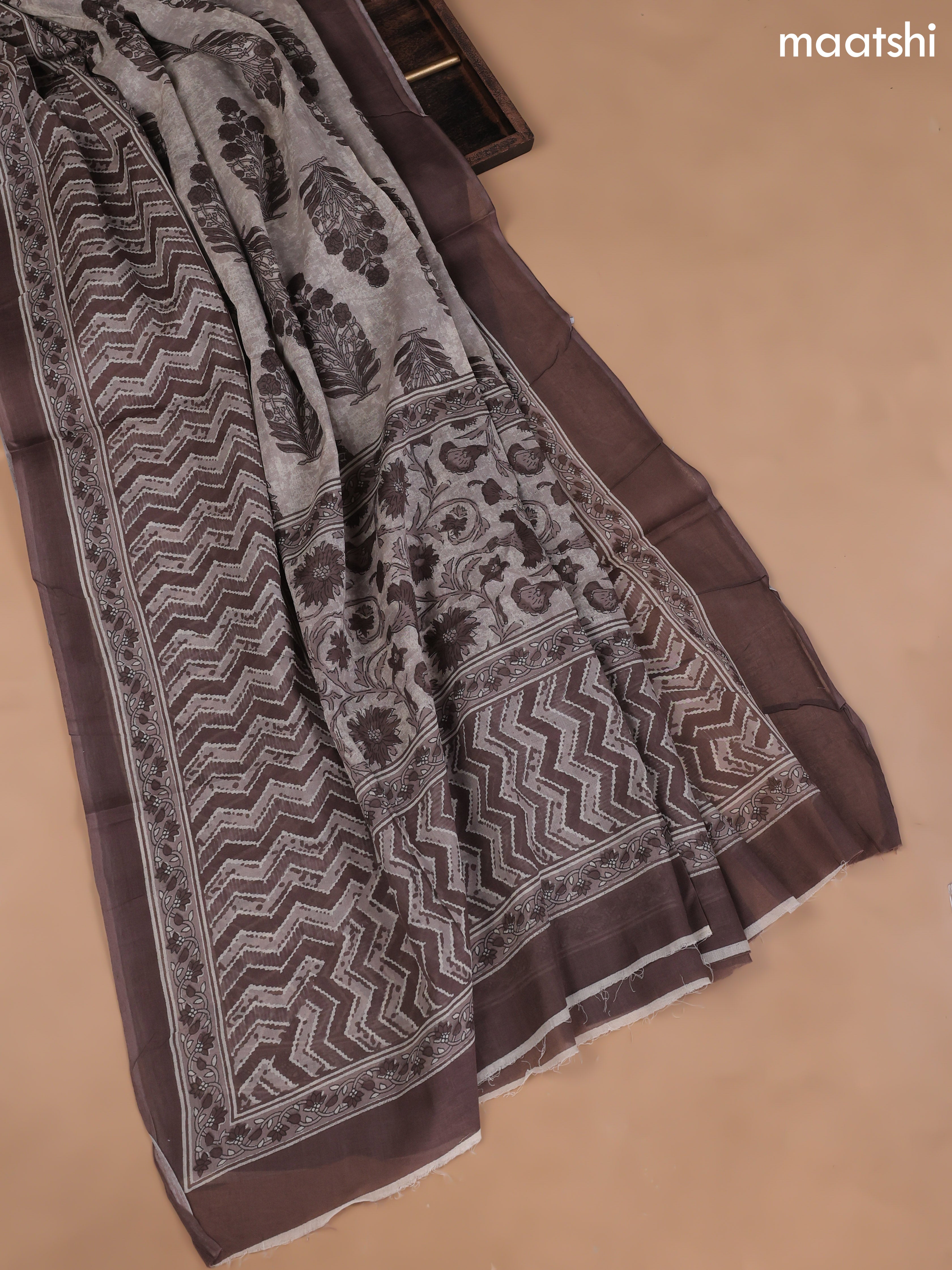 Grey Cotton Dress Material With Allover Floral Prints and Bottom & Cotton Dupatta