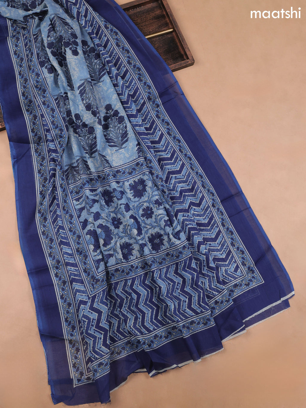 Navy Blue Cotton Dress Material With Allover Floral Prints and Bottom & Cotton Dupatta