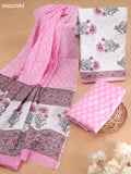 Off White and Pink Cotton Dress Material With Butta Prints and Bottom & Cotton Dupatta