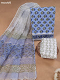 Off White and Blue Cotton Dress Material With Floral Prints and Bottom & Kota Dupatta