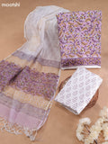 Lavender and Off White Cotton Dress Material With Allover Floral Prints and Bottom & Kota Dupatta