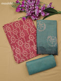 Mauve Pink Cotton Dress Material With Batik Prints & Simple Embroidery Work Neck Pattern