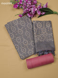 Grey Cotton Dress Material With Batik Prints & Simple Embroidery Work Neck Pattern