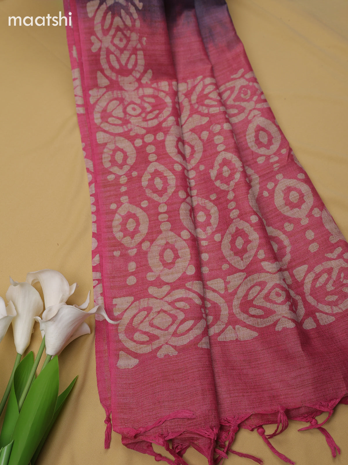 Pink Cotton Dress Material With Batik Prints & Simple Embroidery Work Neck Pattern