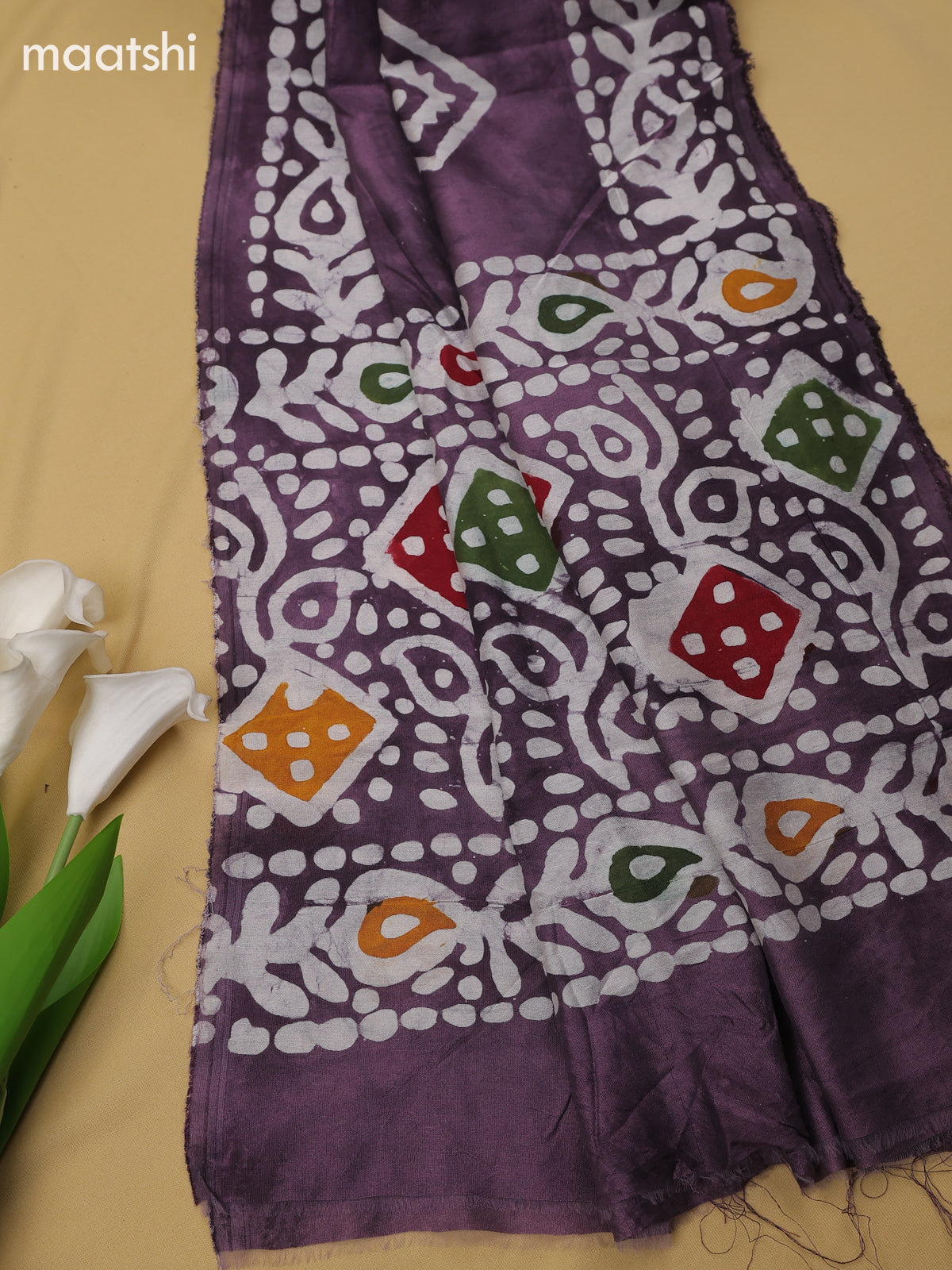 Pastel Purple Cotton Dress Material With Batik Prints & Simple Embroidery Work Neck Pattern