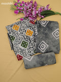 Grey Cotton Dress Material With Batik Prints & Simple Embroidery Work Neck Pattern