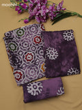 Pastel Purple Cotton Dress Material With Batik Prints & Simple Embroidery Work Neck Pattern