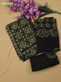 Green and Black Cotton Dress Material With Batik Prints & Simple Embroidery Work Neck Pattern