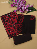 Red and Black Cotton Dress Material With Batik Prints & Simple Embroidery Work Neck Pattern
