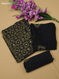 Green and Black Cotton Dress Material With Batik Prints & Simple Embroidery Work Neck Pattern