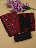 Red and Black Cotton Dress Material With Batik Prints & Simple Embroidery Work Neck Pattern