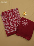 Maroon Cotton Dress Material With Batik Prints & Simple Embroidery Work Neck Pattern