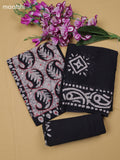 Black Cotton Dress Material With Batik Prints & Simple Embroidery Work Neck Pattern