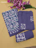 Blue Cotton Dress Material With Batik Prints & Simple Embroidery Work Neck Pattern
