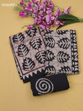 Black Cotton Dress Material With Batik Prints & Simple Embroidery Work Neck Pattern