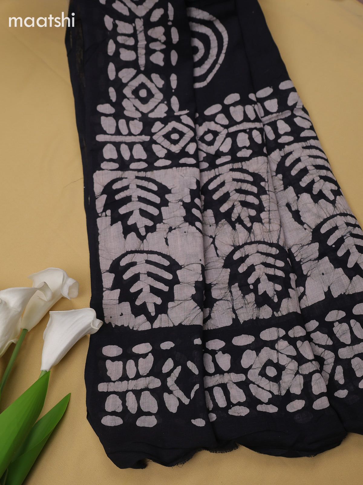 Black Cotton Dress Material With Batik Prints & Simple Embroidery Work Neck Pattern