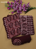 Deep Maroon Cotton Dress Material With Batik Prints & Simple Embroidery Work Neck Pattern