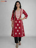 Maroon Cotton Embroidery Work Kurti