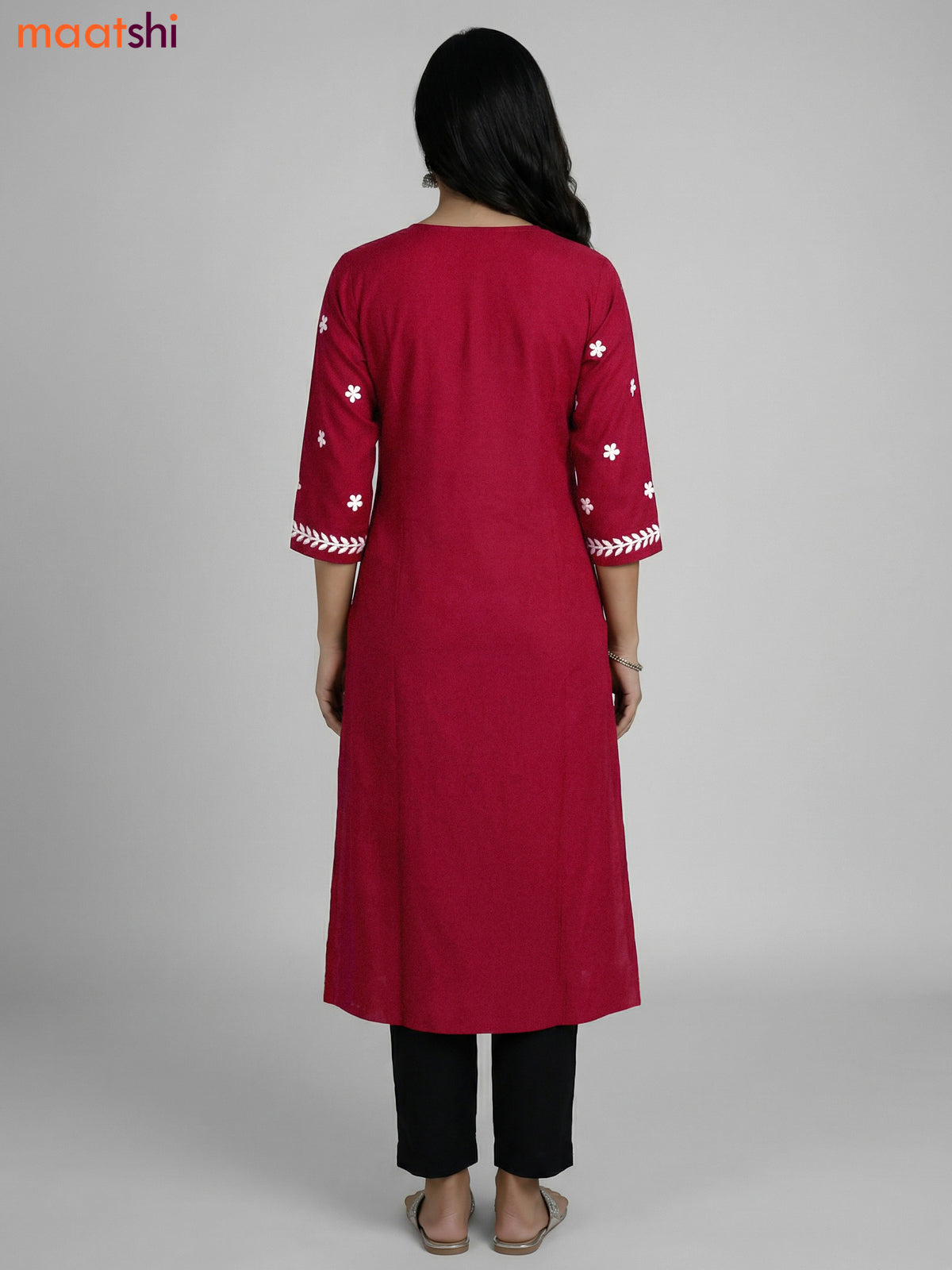 Maroon Cotton Embroidery Work Kurti