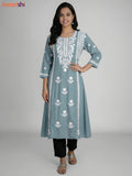 Teal Shade Cotton Embroidery Work Kurti