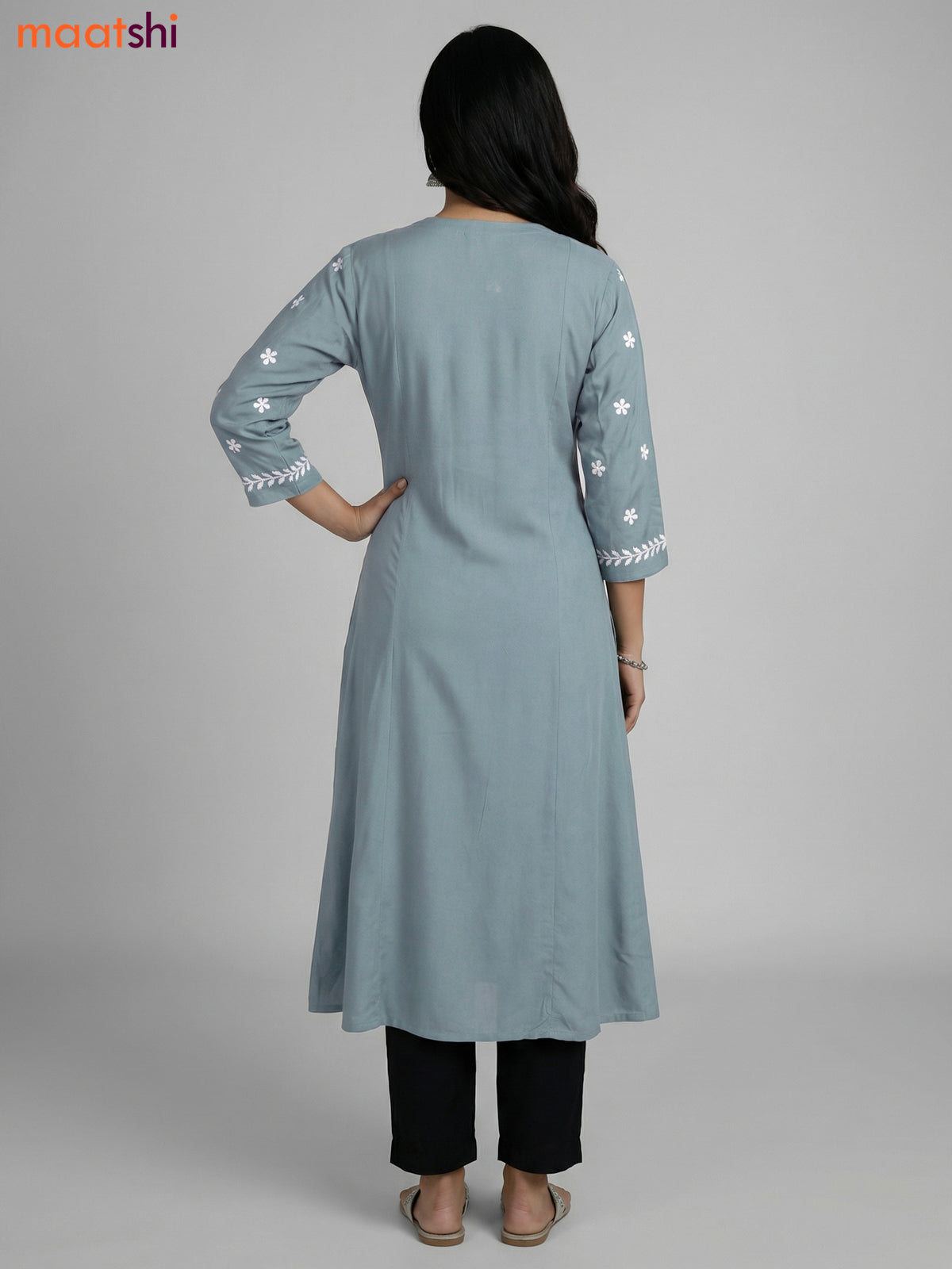 Teal Shade Cotton Embroidery Work Kurti