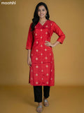 Red Art Tussar With Zari Butta Kurti