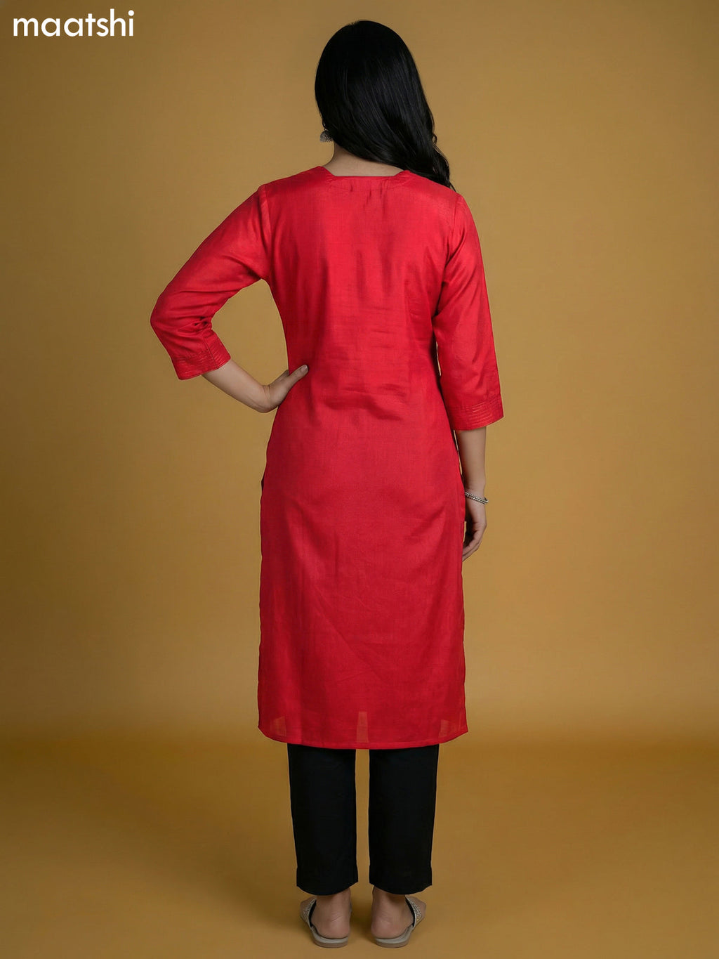 Red Art Tussar With Zari Butta Kurti