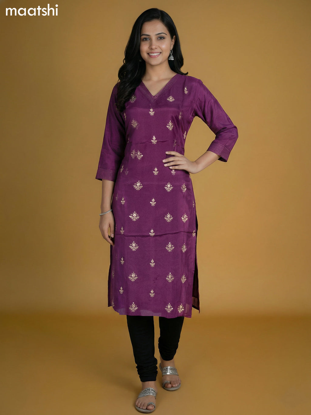 Purple Art Tussar With Zari Butta Kurti