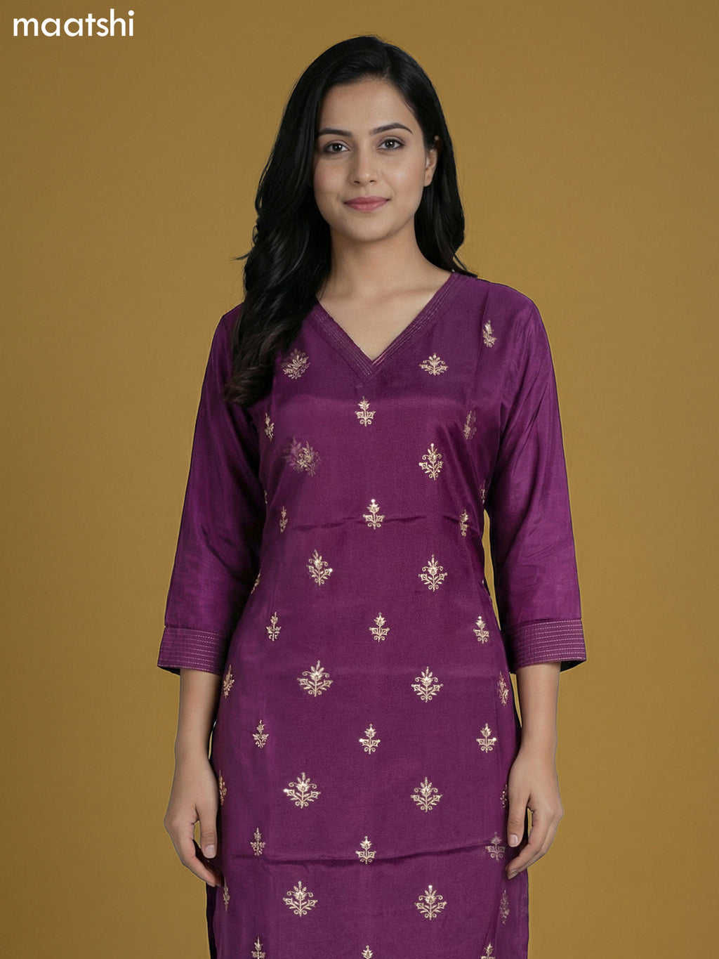 Purple Art Tussar With Zari Butta Kurti