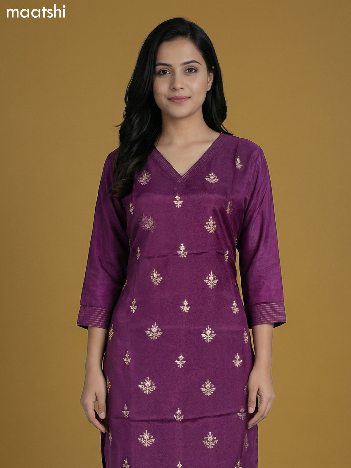 Purple Art Tussar With Zari Butta Kurti