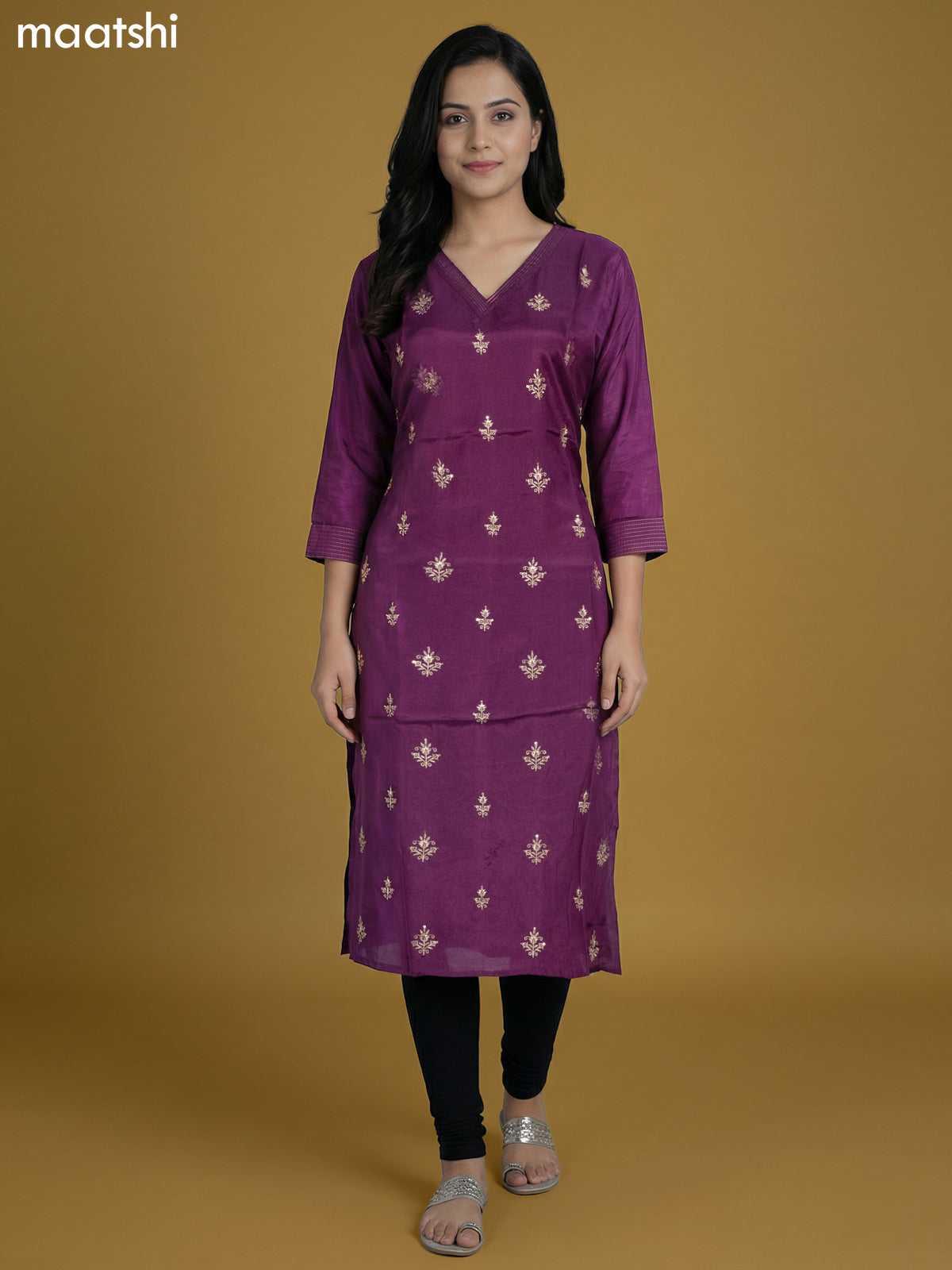 Purple Art Tussar With Zari Butta Kurti