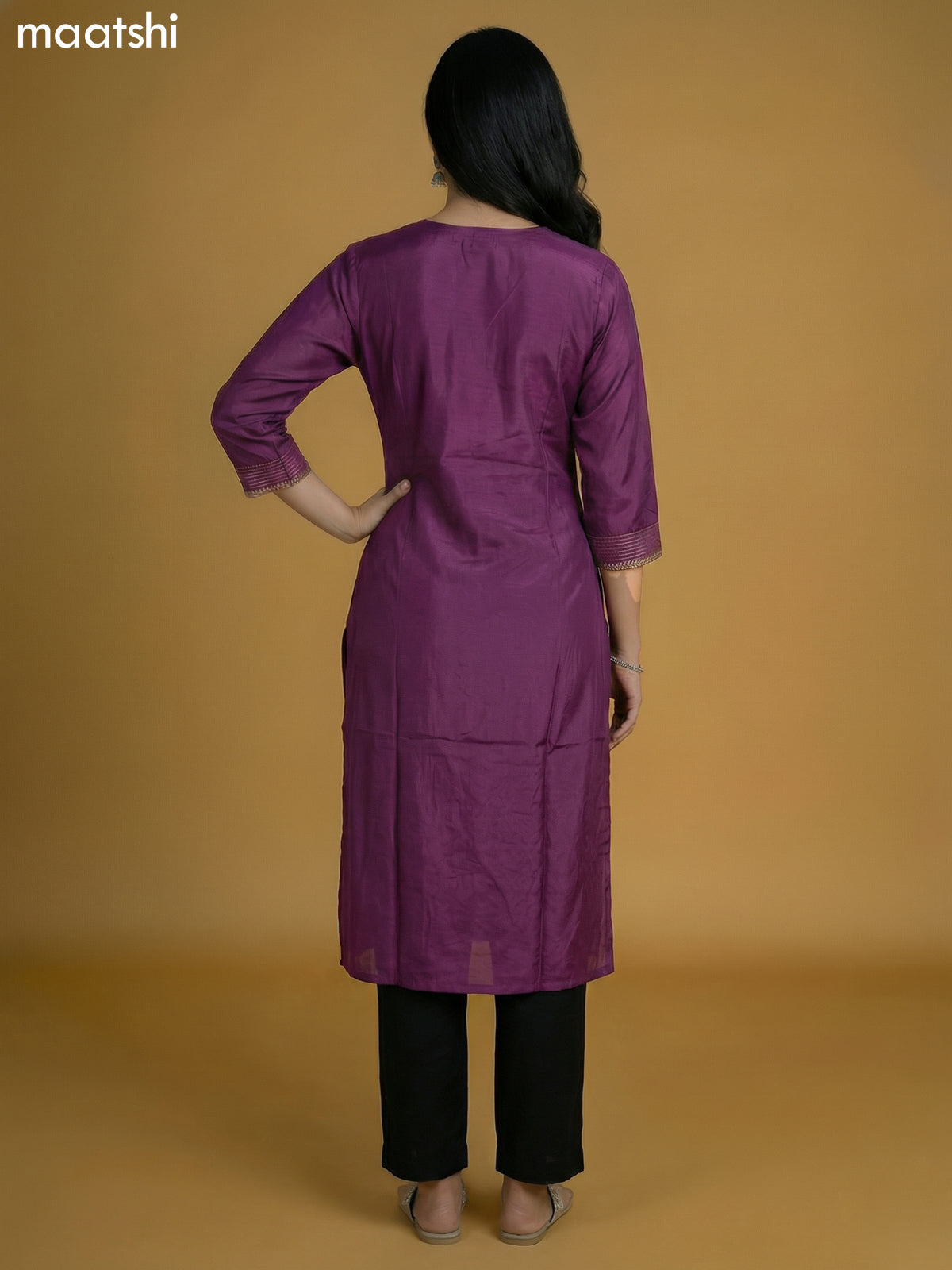 Purple Art Tussar With Zari Butta Kurti