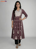 Greyish Brown Cotton Embroidery Work Kurti
