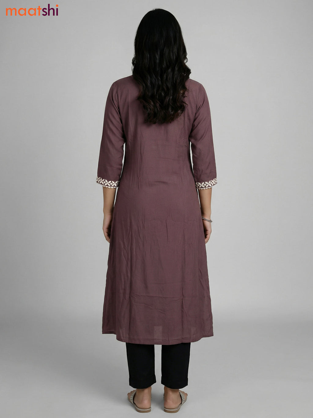 Greyish Brown Cotton Embroidery Work Kurti