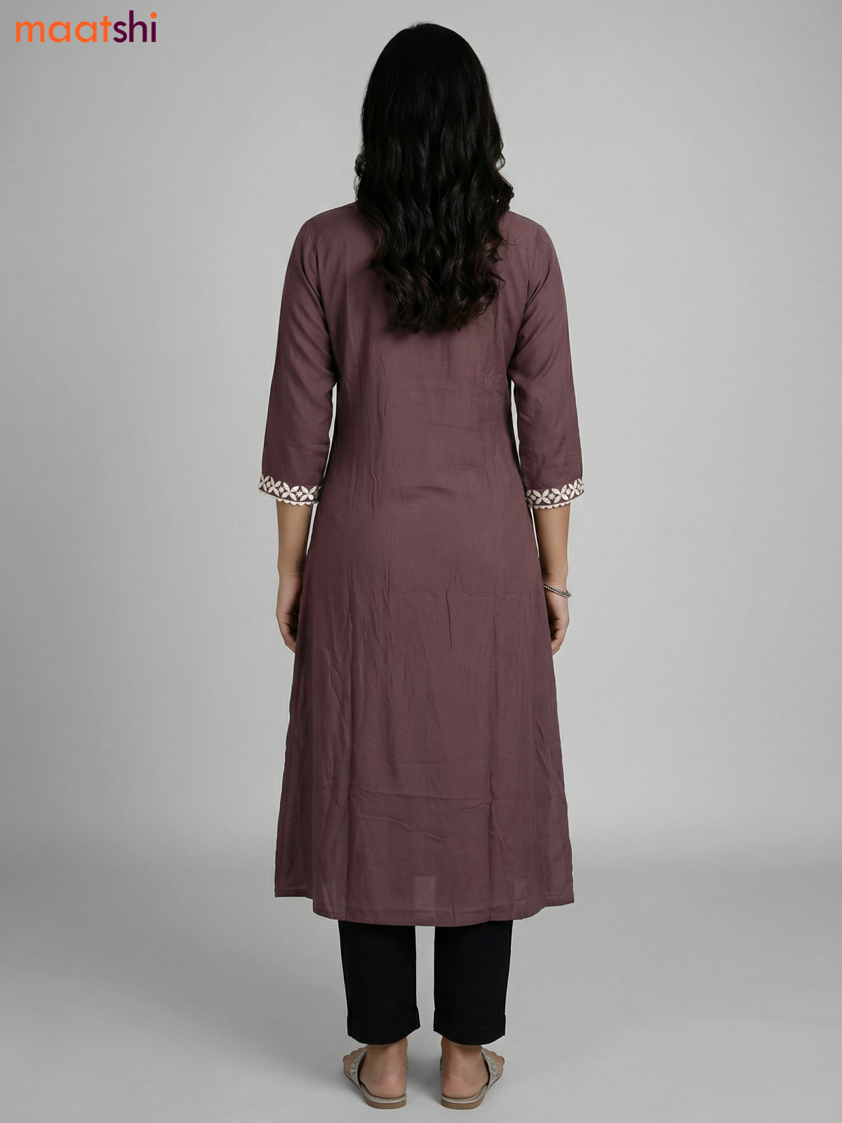 Greyish Brown Cotton Embroidery Work Kurti