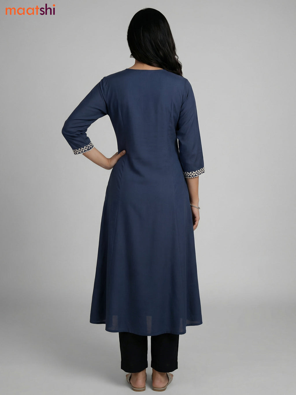 Dark Grey Cotton Embroidery Work Kurti