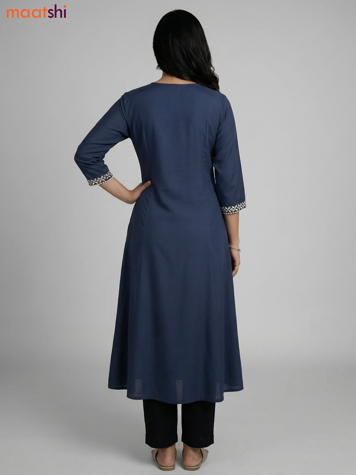 Dark Grey Cotton Embroidery Work Kurti