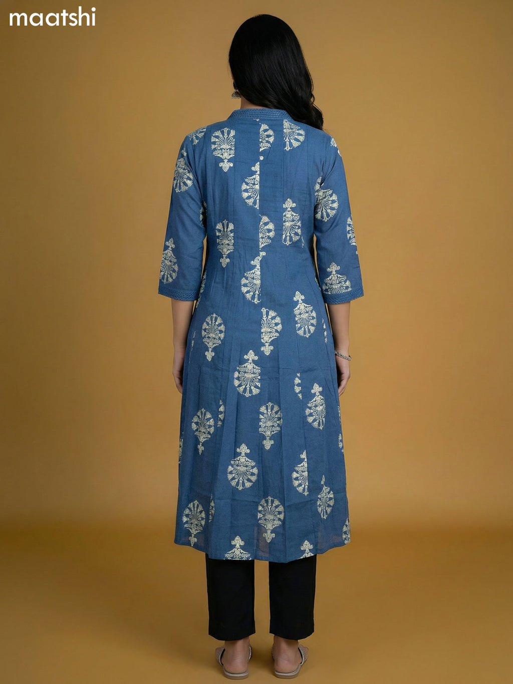 Blue Cotton Printed Anarkali Kurti