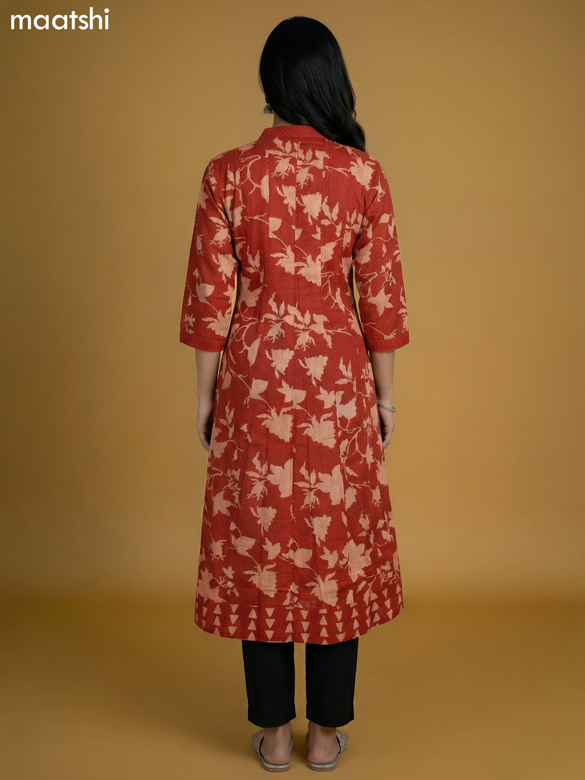 Rust Shade Cotton Printed Anarkali Kurti