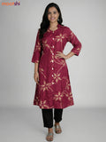 Maroon Russian Silk Printed A-line Kurti