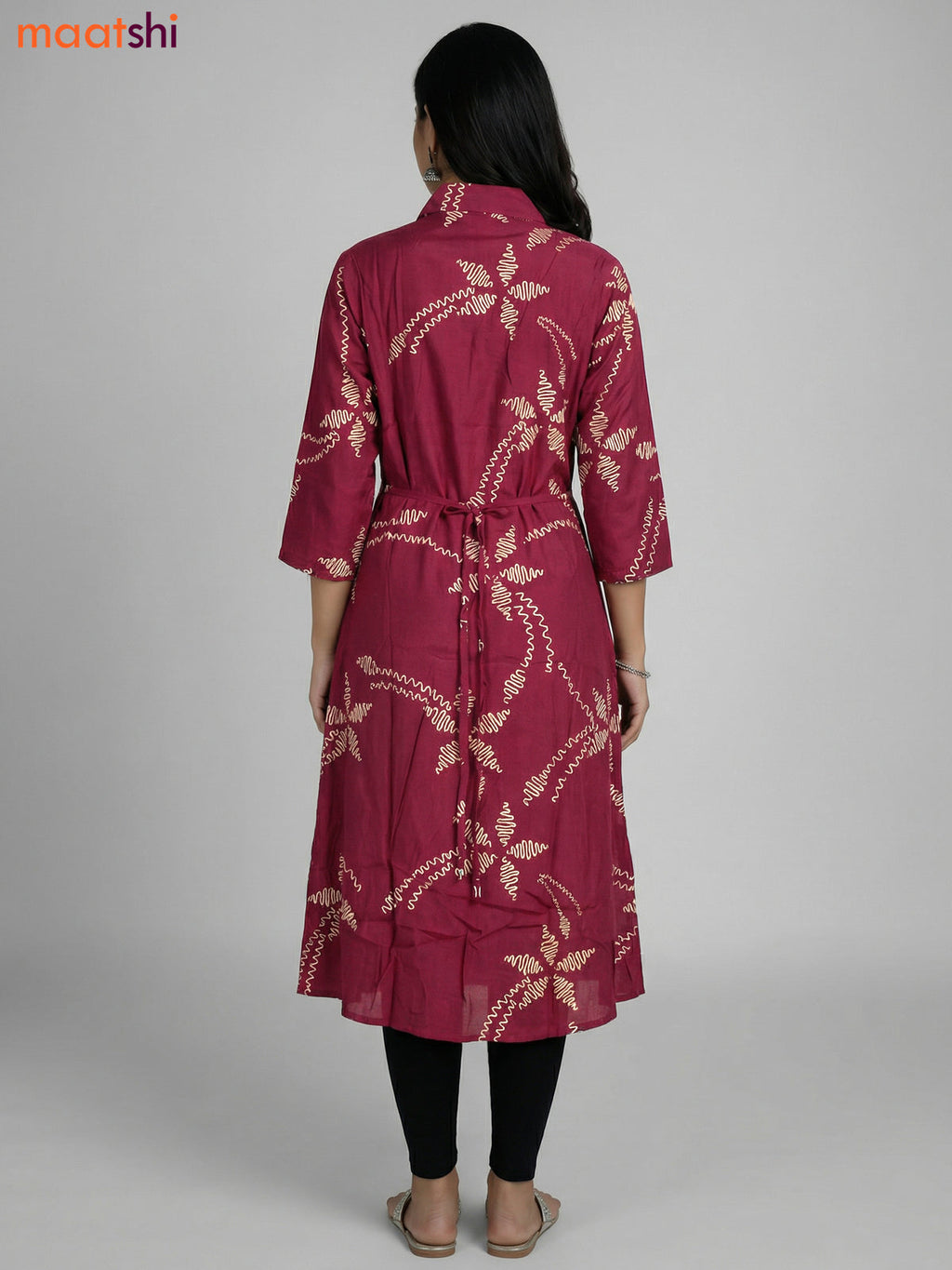 Maroon Russian Silk Printed A-line Kurti