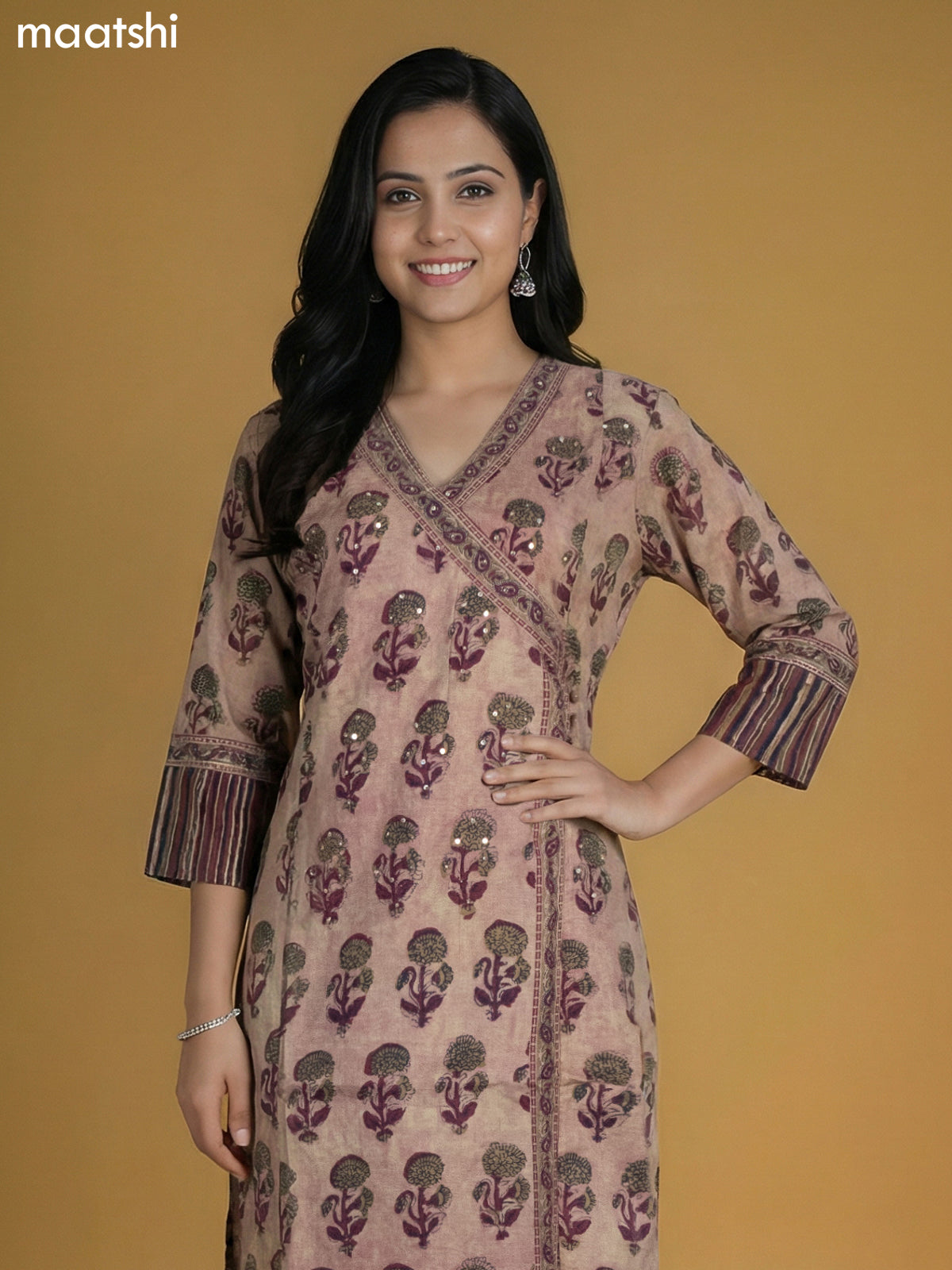 Grey Shade and Wine Shade Cotton Printed Kurti Set