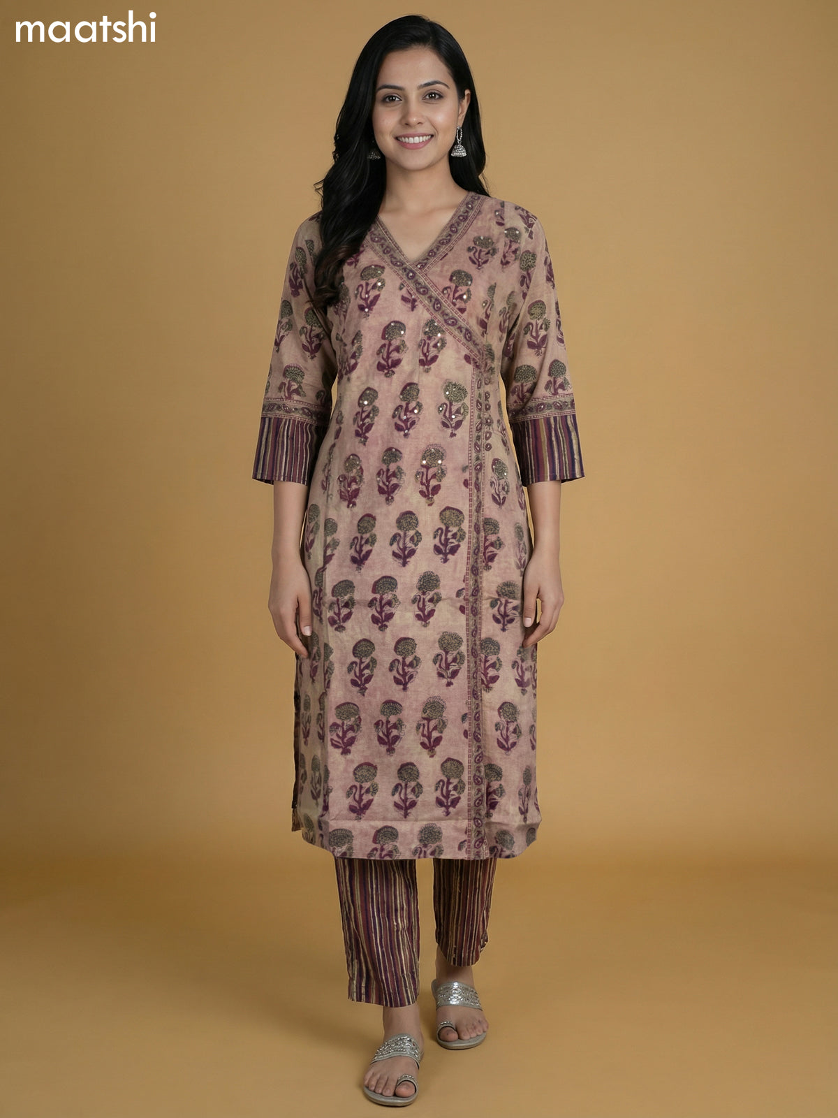 Grey Shade and Wine Shade Cotton Printed Kurti Set