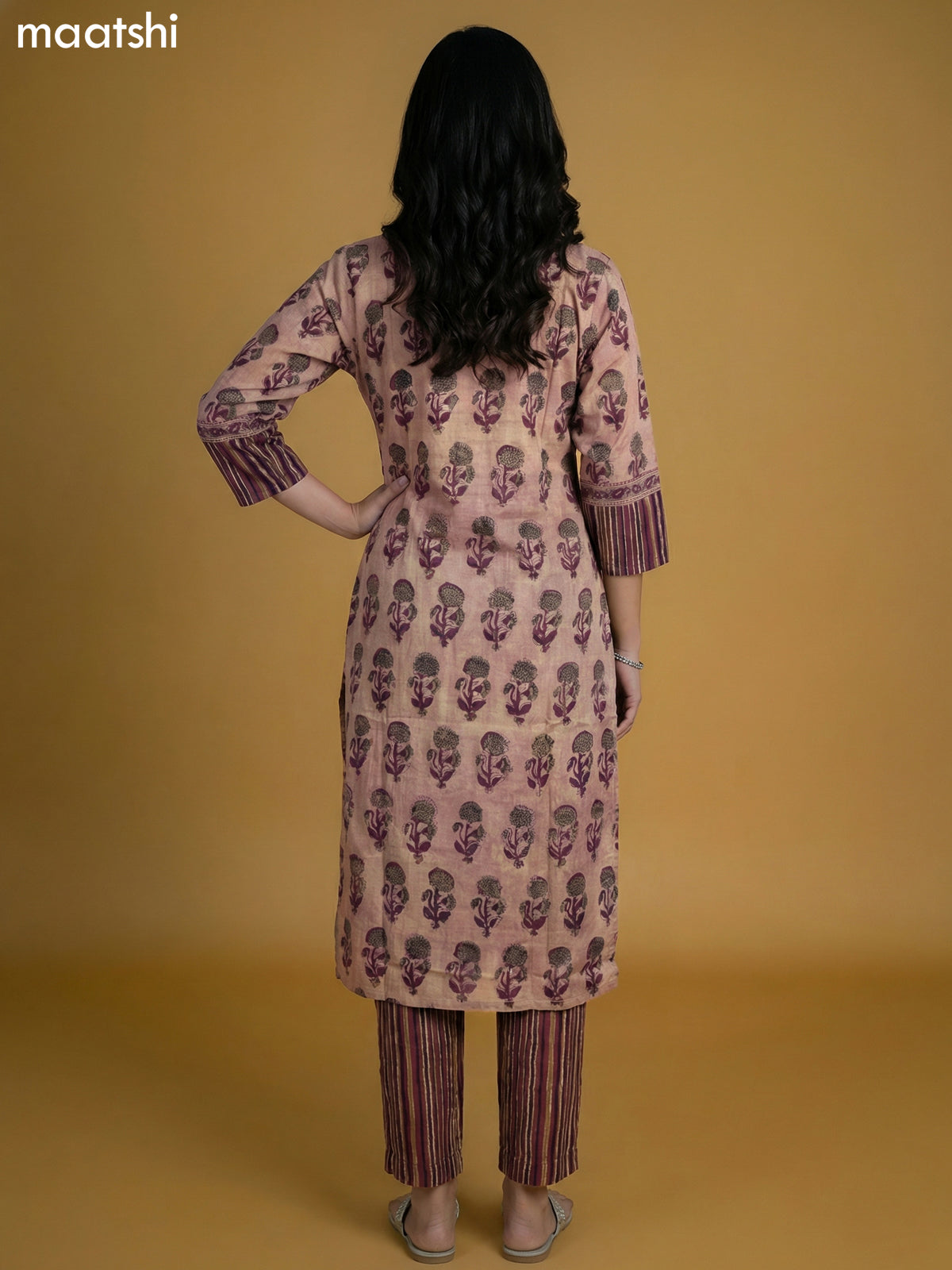 Grey Shade and Wine Shade Cotton Printed Kurti Set