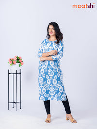 Cotton kurti with allover ikat weaves & beaded work neck pattern without pant